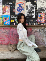アイテムスパンオフショルダーロングスリーブtシャツ