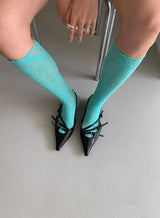 Mint blue knit knee socks