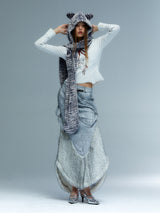 Emoha Silver Cat Tail Burst Leather Fishtail Skirt