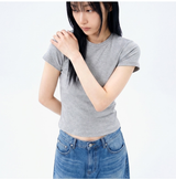 Stretch Cotton Slim Short Sleeve T-shirt Melange
