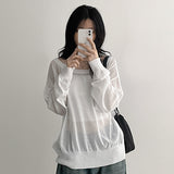 Unbalanced Shoulder Linen Long-Sleeved Knitwear T (4 colors) 