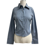 Striped side shirring slim fit long sleeve shirt (3 colors)
