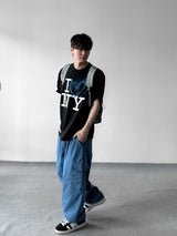 Color string wide cargo pants