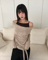 Bimu ribbed strap sleeveless layered off-shoulder long-sleeve T-shirt