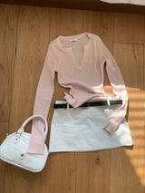 ベビーバニーVネックスリムフィットリブTシャツ