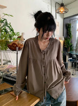 26FW★ [BAONHAUS] Muon Shirring Ribbon Blouse