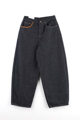Suede patch denim pants