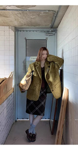 Olive Mo'Hair Boxy Fit Warm Jacket