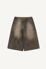 Sand-washed Bermuda denim pants