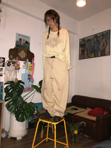 ワイルドフラワーステッチパンツ _ ベージュ＆レッド