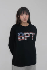 USA Flag Long Sleeve T-Shirt Black