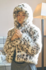 SHAKIRI POMPOM HOOD FUR JACKET (LEOPARD)