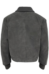 Ribbed Sleeve Leather Jacket
