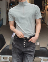 Ziden Half Zip-Up Ribbed Short-Sleeve T-Shirt