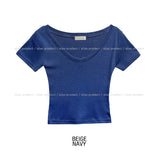 [U-BASIC] ソフトコットンVネッククロップドTシャツ