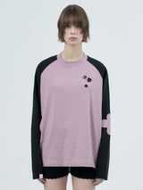 patched raglen t-shirts / blueberry