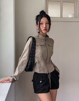 アッシュスナップツーボケットスリムフィールドジャケット