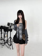 1546. Argyle check top bolero set (2color)