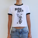 モーターサイクルガールリンガークロップtシャツ