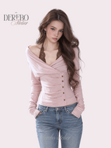 Rosé Lace Halter Neck Long Sleeve T-Shirt