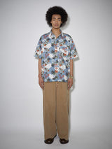 Short-sleeved pure cotton vintage casual floral shirt with texture effect