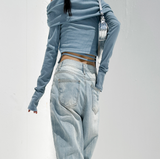 (UNISEX) RIVER DAMAGE UNIQUE WIDE LIGHT BLUE UNISEX PANTS