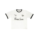 PEANUT STAIN - Active Cursive Ringer Ivory Boxy Oversized Tshirt