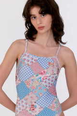[Bohemian Patchwork_sky blue] V-Back One Piece Swimsuit