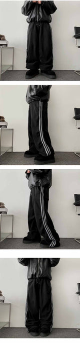 Hey 3ライントラックフリースバンディングワイドパンツ