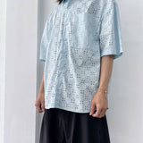 ソフト ヘイズ オープンワーク グリッド シャツ