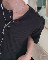Nebi Shoulder Snap Henley Neck Short Sleeve T-shirt