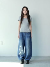 デーモンサイドダーティーロゴデニムバンディングパンツ UNISEX