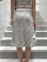 French Garden Lace Deep V-neck Puff Sleeve TOP & MIDI SKIRT SET 