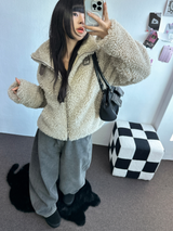 TEDDY🧸CHOKER SHEEP FUR MUSTANG ZIP UP JACKET 🤎💛💚2COLOR