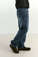 ルーズフィットテーパードデニムパンツ (Washed Blue)