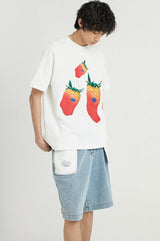 ストロベリーパターンルーズカジュアル半袖Tシャツ