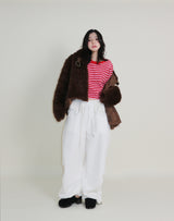 レイチェル 2ベルトディテールショート丈ファージャケット (Lining Quilted)