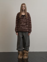STRIPE V-NECK MTM BROWN
