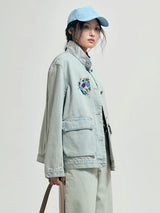 X Stand-collar denim jacket