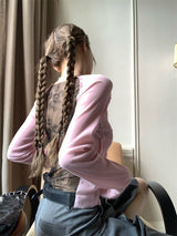 バックシースルーレース長袖Tシャツ