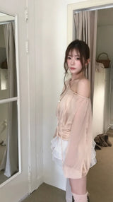 [ slit point ] forget-me-not long chiffon drape lose blouse