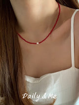 3mm red freshwater necklace