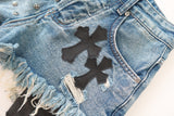 chrome patch studded denim shorts