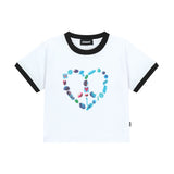 Heart Peace Ringer Crop T-Shirt_White