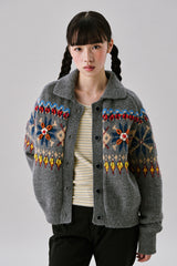 Grid Jacquard Cardigan [Gray]