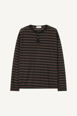 Striped Henley neck long sleeve knit
