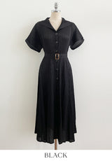 Oleun Pleated Long One Piece (Belt Set)