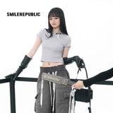 グレーロゴタグフィットクルーネックTシャツ