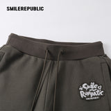 Dark Green 100% Cotton A-Line Wide Leg Sweatpants with Drawstring Waist and Logo Graphic