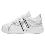 Silver Textured Low Top Sneakers, Unisex Lace Up Casual Shoes